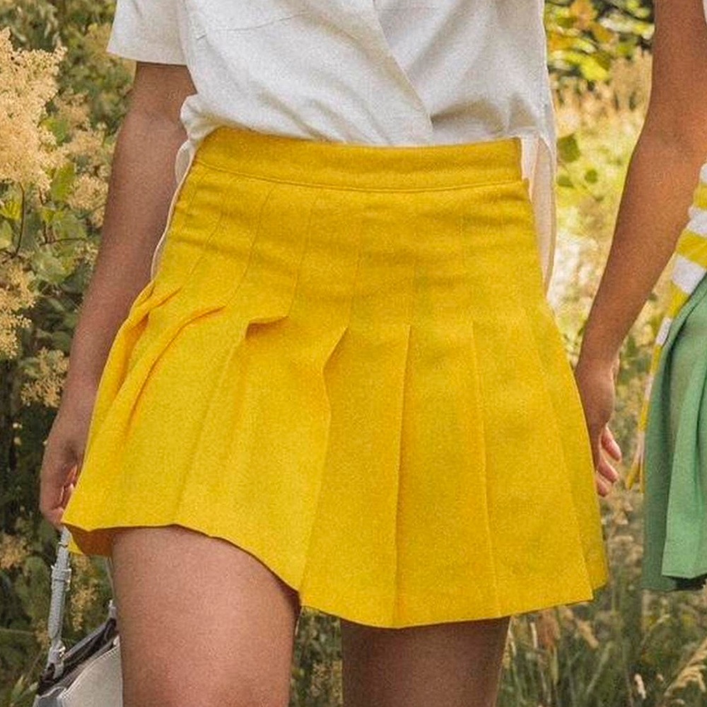 Yellow Tennis Pleated Mini Skirt by American Apparel